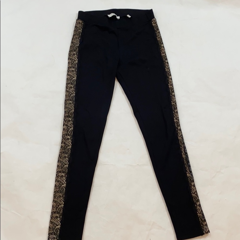 Sandro black leggings with lace side panels sz 1